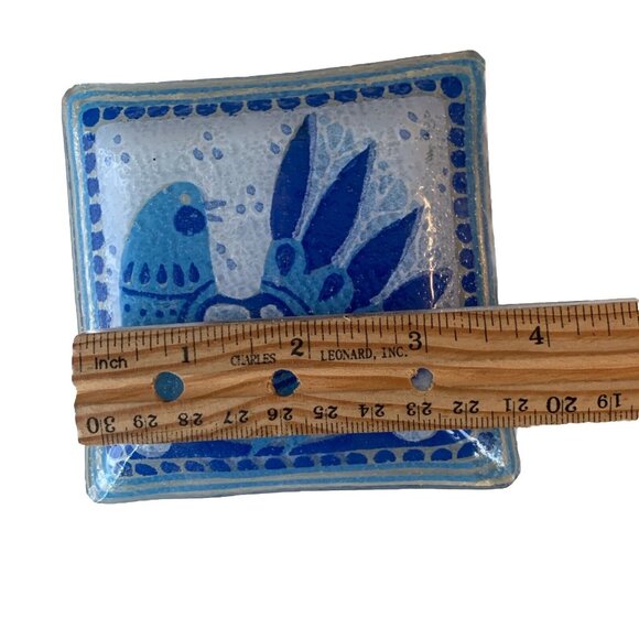Andreas Meyer Blue Bird Fused Glass Nahariya Hand Made Trinket Dish Israel - Picture 3 of 3